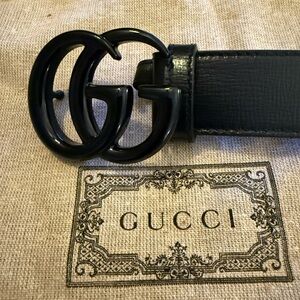 Gucci Black Leather Belt with Iconic GG Emblem